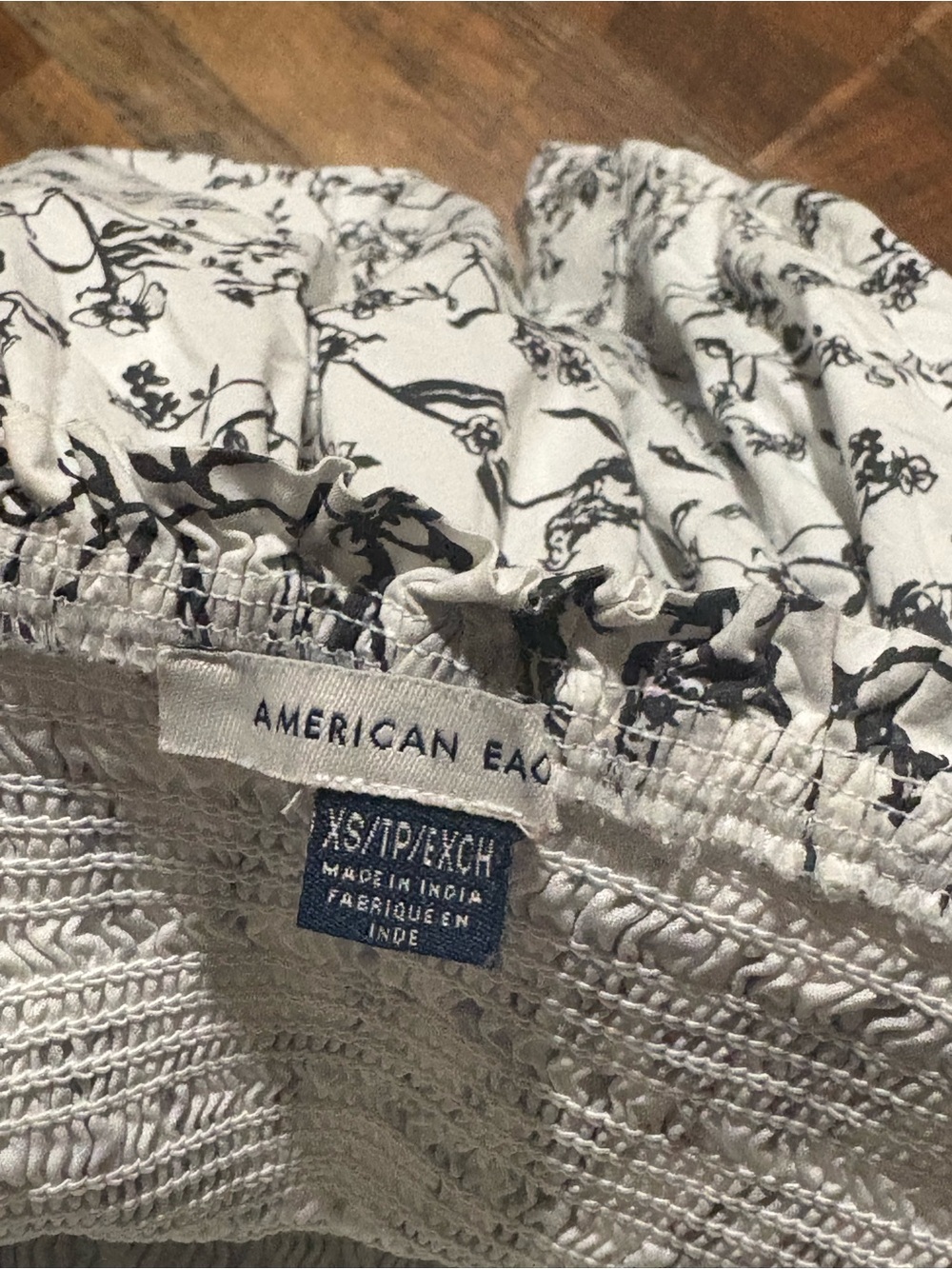 American Eagle Outfitters White and Black Floral Smocked Waist Skirt
